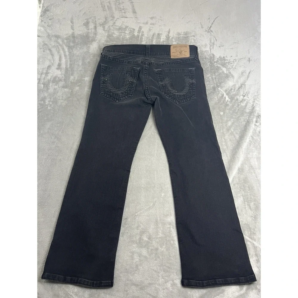 True Religion Mens Jeans Size 38 Black Dark Wash Contrast Stitch Billy Straight